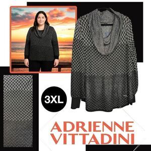 NWT Adrienne Vittadini Women’s Plus Size 3XL Cowl Neck Sweater in Black & Gray